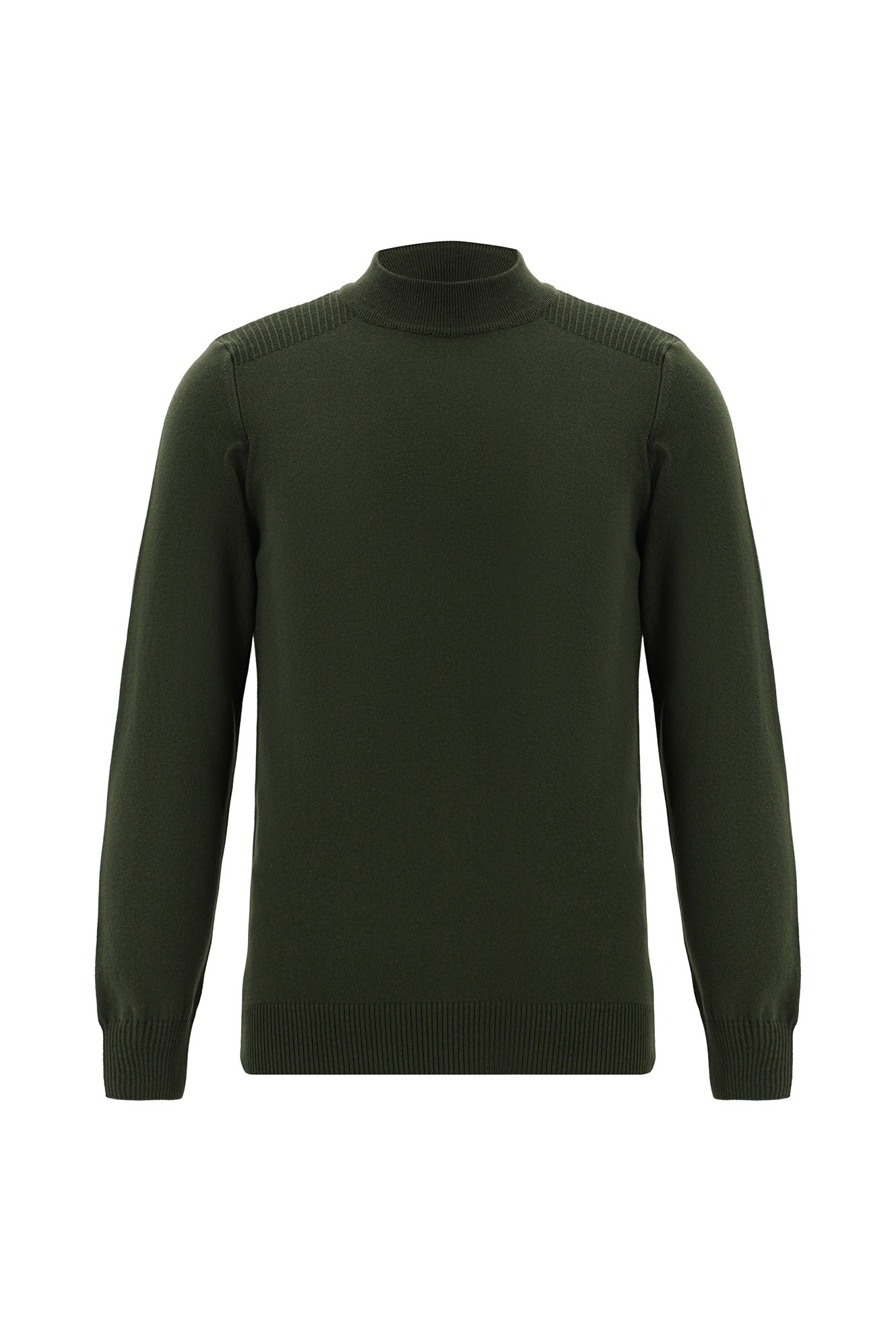 Orta Haki Yarım Balıkçı Yaka Slim Fit Dar Kesim Pamuklu Triko Kazak