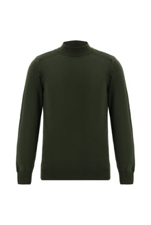 Orta Haki Yarım Balıkçı Yaka Slim Fit Dar Kesim Pamuklu Triko Kazak