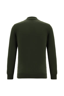 Orta Haki Yarım Balıkçı Yaka Slim Fit Dar Kesim Pamuklu Triko Kazak