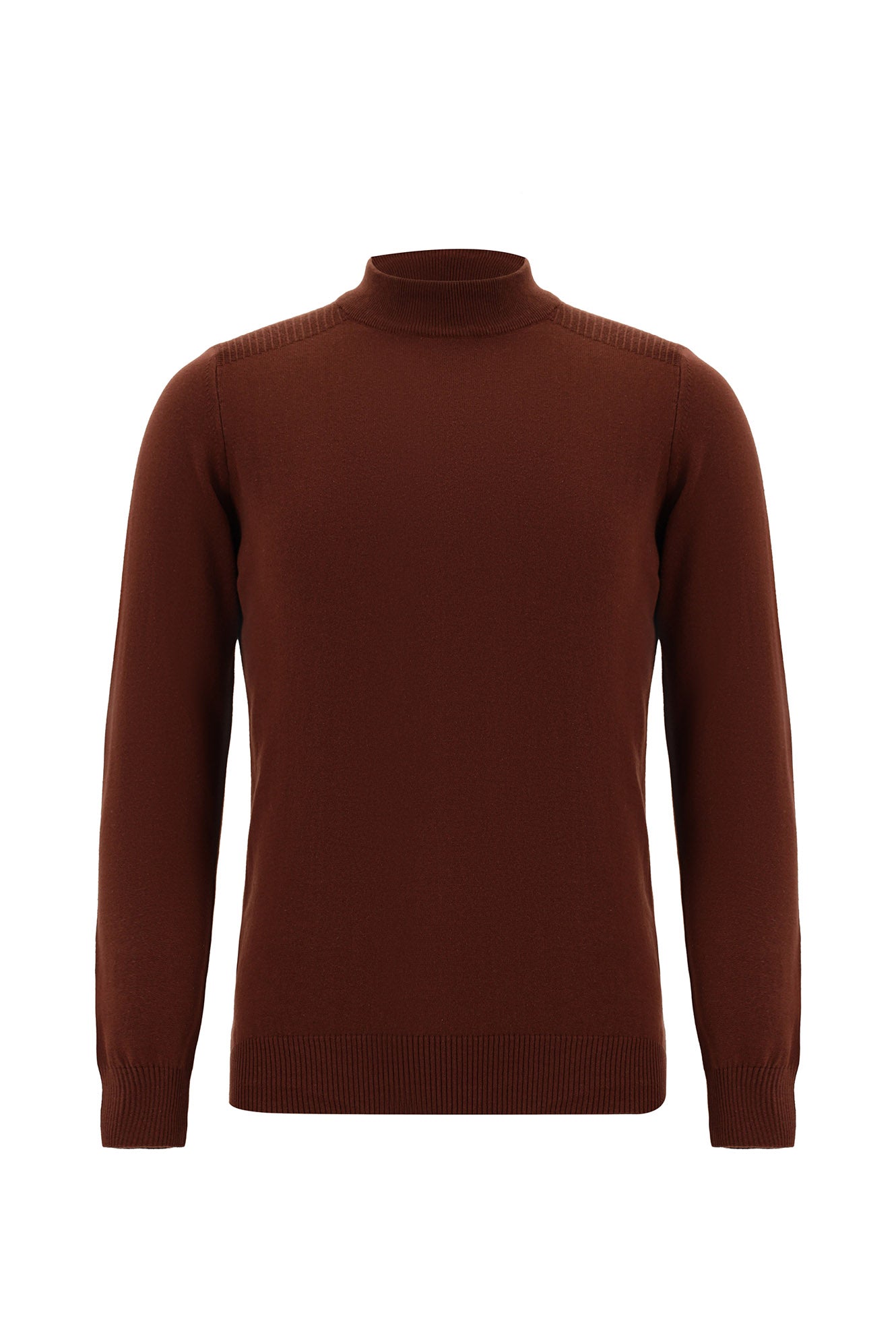 Kiremit Yarım Balıkçı Yaka Slim Fit Dar Kesim Pamuklu Triko Kazak