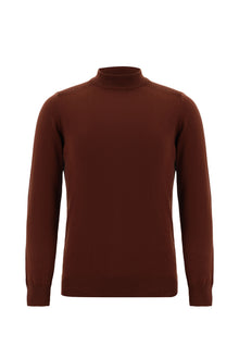 Kiremit Yarım Balıkçı Yaka Slim Fit Dar Kesim Pamuklu Triko Kazak