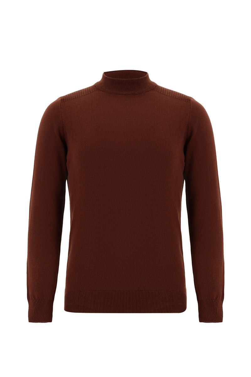 Kiremit Yarım Balıkçı Yaka Slim Fit Dar Kesim Pamuklu Triko Kazak