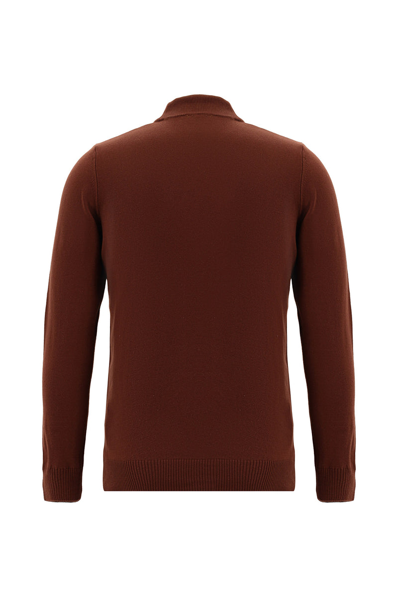 Kiremit Yarım Balıkçı Yaka Slim Fit Dar Kesim Pamuklu Triko Kazak