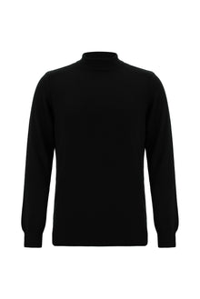 Siyah Yarım Balıkçı Yaka Slim Fit Dar Kesim Pamuklu Triko Kazak