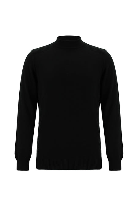 Siyah Yarım Balıkçı Yaka Slim Fit Dar Kesim Pamuklu Triko Kazak