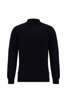 Koyu Lacivert Yarım Balıkçı Yaka Slim Fit Dar Kesim Pamuklu Triko Kazak