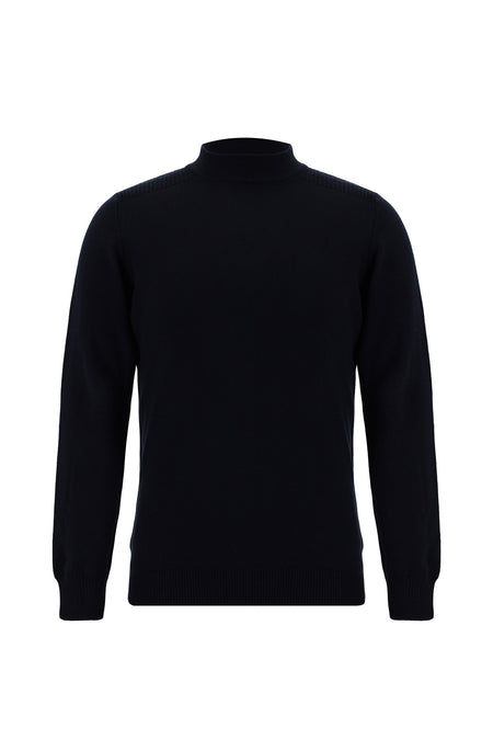 Koyu Lacivert Yarım Balıkçı Yaka Slim Fit Dar Kesim Pamuklu Triko Kazak