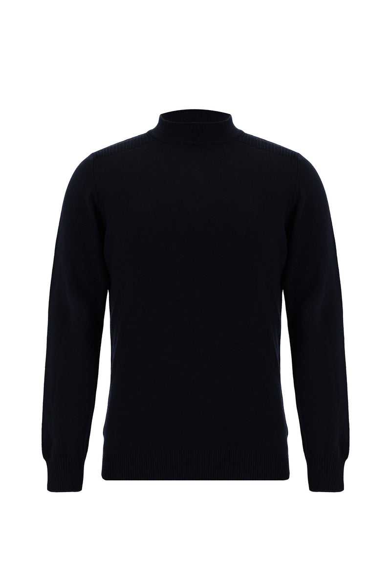 Koyu Lacivert Yarım Balıkçı Yaka Slim Fit Dar Kesim Pamuklu Triko Kazak