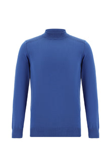 Koyu Mavi  Yarım Balıkçı Yaka Slim Fit Dar Kesim Pamuklu Triko Kazak