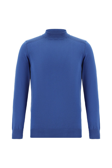 Koyu Mavi  Yarım Balıkçı Yaka Slim Fit Dar Kesim Pamuklu Triko Kazak