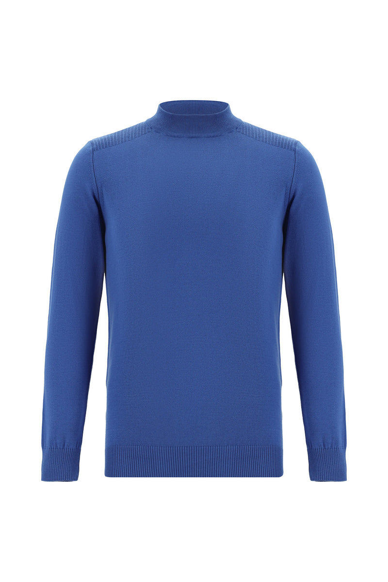 Koyu Mavi  Yarım Balıkçı Yaka Slim Fit Dar Kesim Pamuklu Triko Kazak