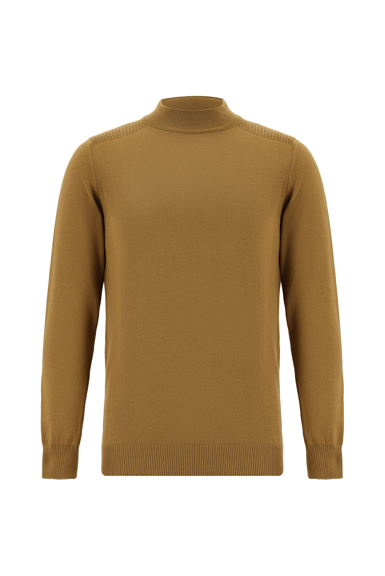 Camel Yarım Balıkçı Yaka Slim Fit Dar Kesim Pamuklu Triko Kazak