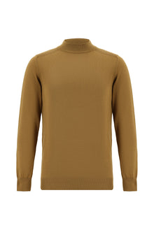 Camel Yarım Balıkçı Yaka Slim Fit Dar Kesim Pamuklu Triko Kazak