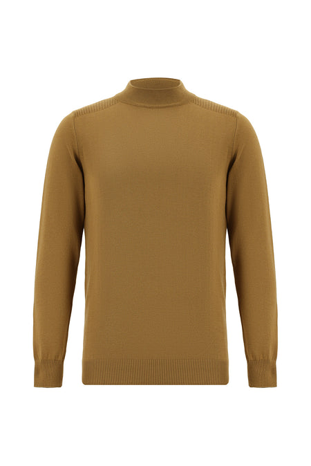 Camel Yarım Balıkçı Yaka Slim Fit Dar Kesim Pamuklu Triko Kazak