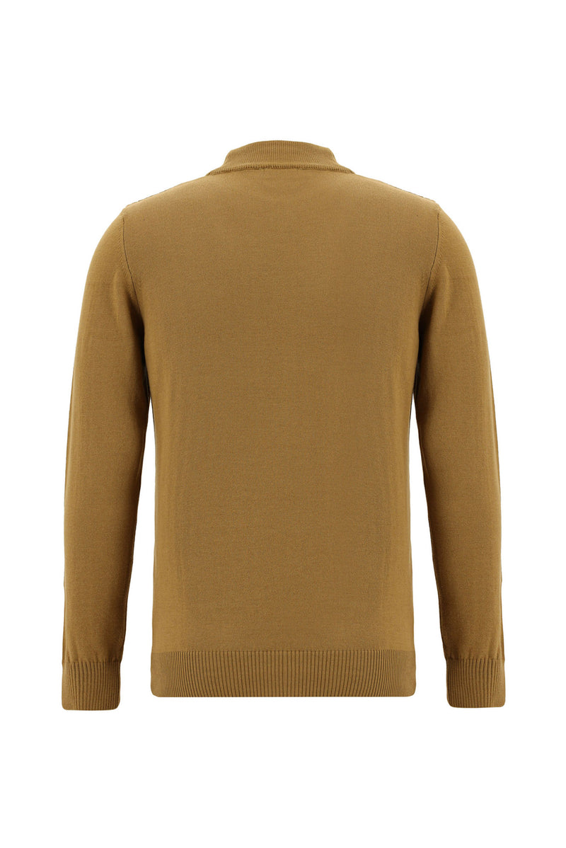 Camel Yarım Balıkçı Yaka Slim Fit Dar Kesim Pamuklu Triko Kazak