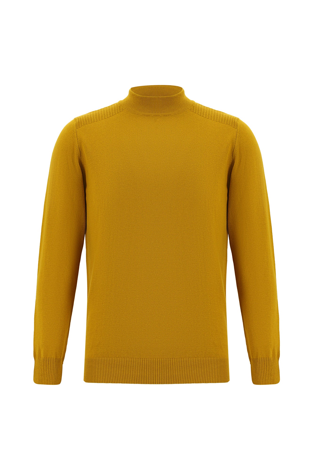 Hardal Yarım Balıkçı Yaka Slim Fit Dar Kesim Pamuklu Triko Kazak