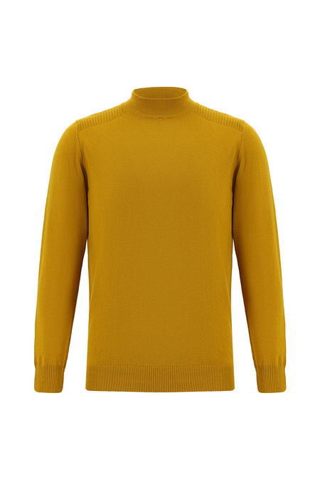 Hardal Yarım Balıkçı Yaka Slim Fit Dar Kesim Pamuklu Triko Kazak