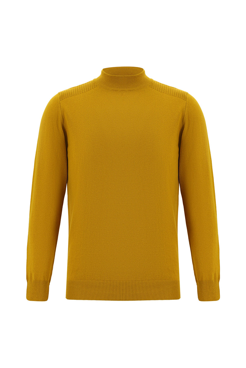 Hardal Yarım Balıkçı Yaka Slim Fit Dar Kesim Pamuklu Triko Kazak