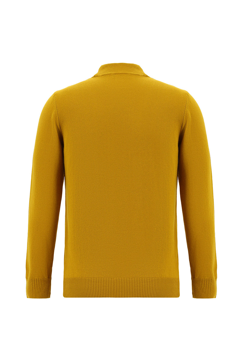 Hardal Yarım Balıkçı Yaka Slim Fit Dar Kesim Pamuklu Triko Kazak