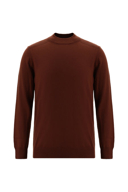 Kiremit Yarım Balıkçı Yaka Slim Fit Dar Kesim Pamuklu Triko Kazak