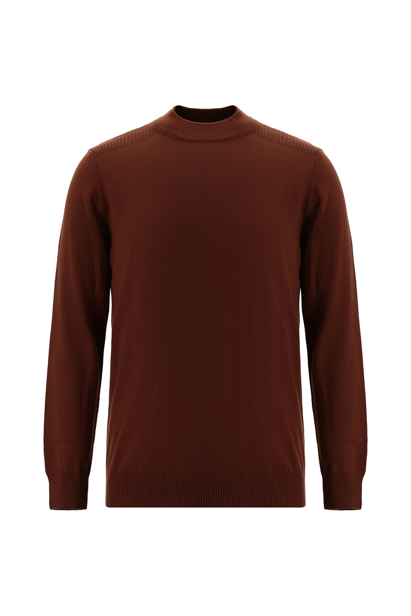 Kiremit Yarım Balıkçı Yaka Slim Fit Dar Kesim Pamuklu Triko Kazak