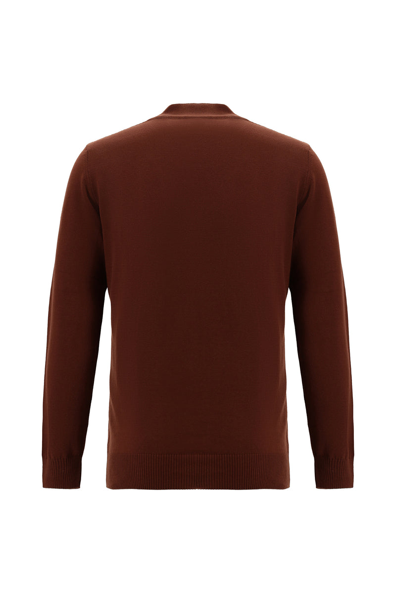 Kiremit Yarım Balıkçı Yaka Slim Fit Dar Kesim Pamuklu Triko Kazak