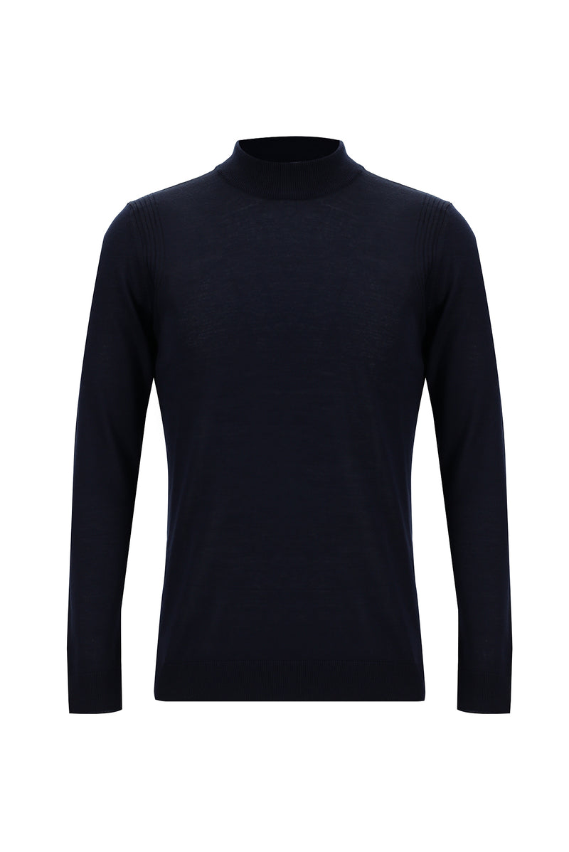 Koyu Lacivert Yarım Balıkçı Yaka Regular Fit Yünlü Triko Kazak