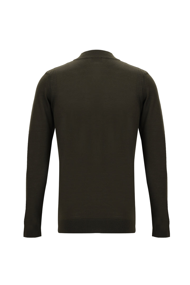 Koyu Kahve Yarım Balıkçı Yaka Regular Fit Yünlü Triko Kazak