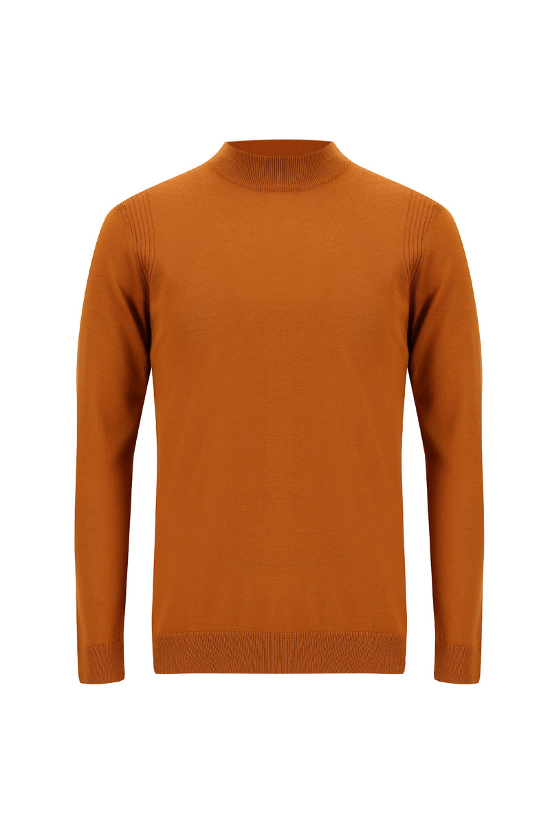 Orta Turuncu Yarım Balıkçı Yaka Regular Fit Yünlü Triko Kazak