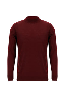 Koyu Kırmızı Yarım Balıkçı Yaka Regular Fit Yünlü Triko Kazak
