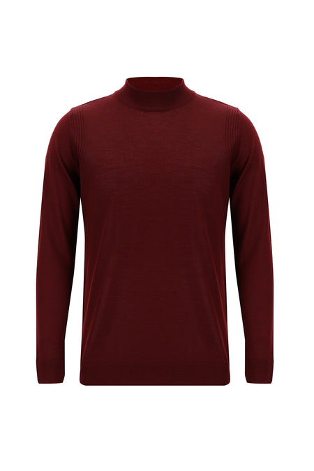 Koyu Kırmızı Yarım Balıkçı Yaka Regular Fit Yünlü Triko Kazak