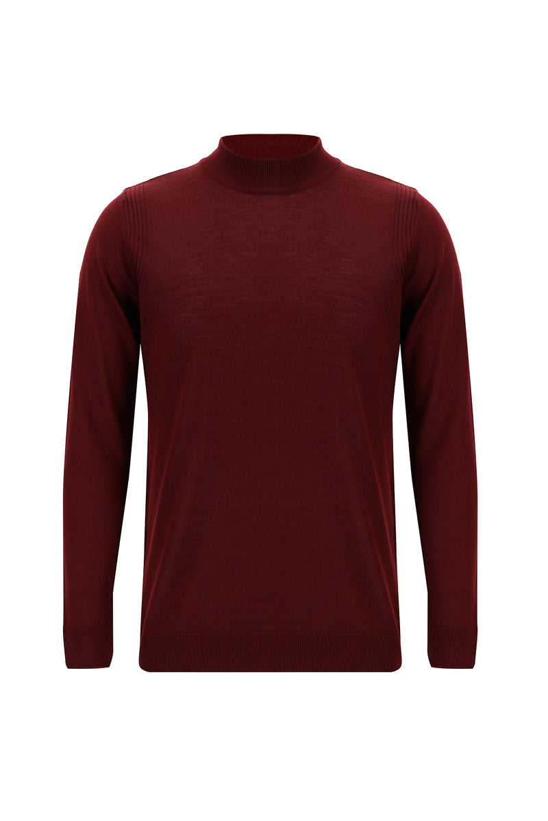 Koyu Kırmızı Yarım Balıkçı Yaka Regular Fit Yünlü Triko Kazak