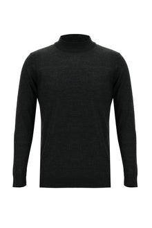 Orta Anrasit Melanj Yarım Balıkçı Yaka Regular Fit Yünlü Triko Kazak