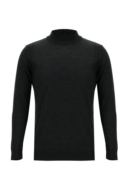 Orta Anrasit Melanj Yarım Balıkçı Yaka Regular Fit Yünlü Triko Kazak