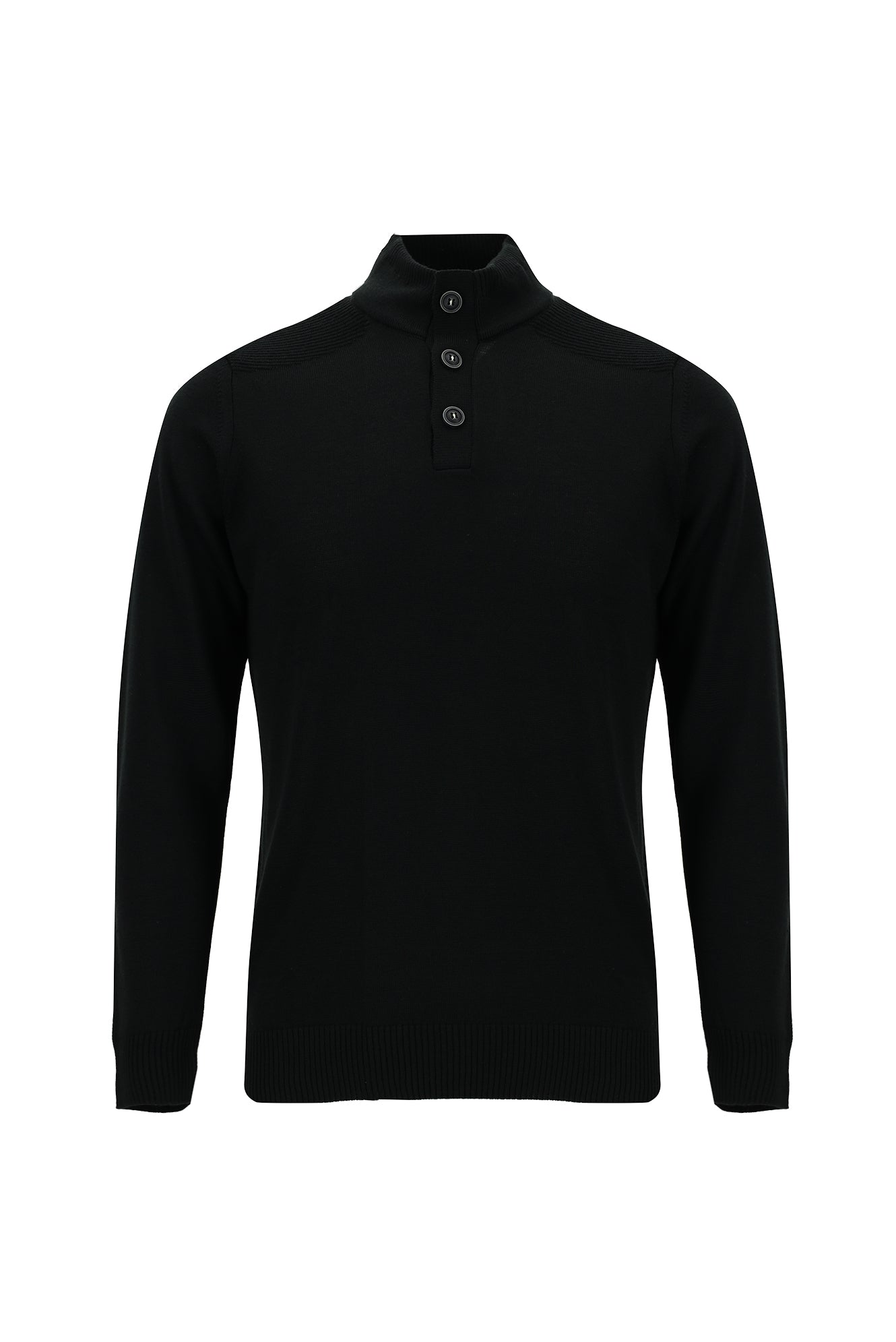 Siyah Yarım Balıkçı Yaka Regular Fit Yünlü Triko Kazak