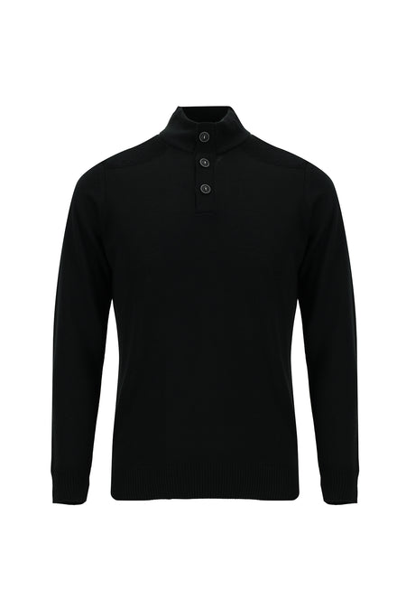 Siyah Yarım Balıkçı Yaka Regular Fit Yünlü Triko Kazak