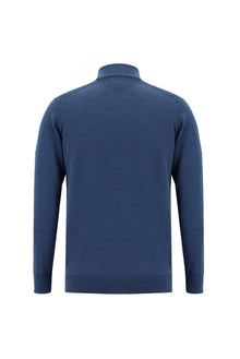 İndigo Melanj Yarım Balıkçı Yaka Regular Fit Yünlü Triko Kazak
