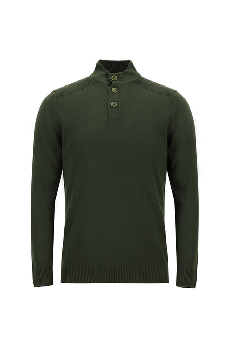 Orta Haki Yarım Balıkçı Yaka Regular Fit Yünlü Triko Kazak