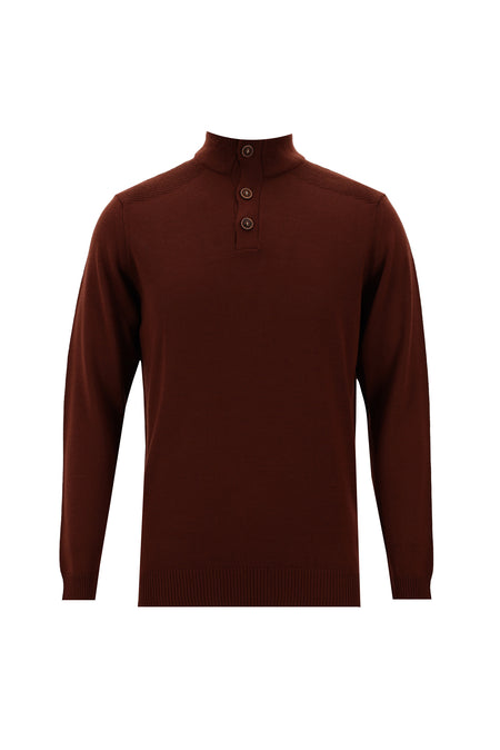 Kiremit Yarım Balıkçı Yaka Regular Fit Yünlü Triko Kazak