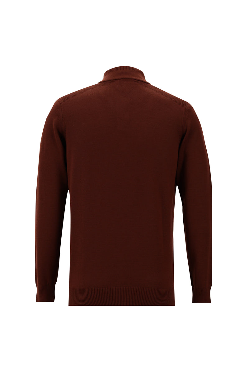 Kiremit Yarım Balıkçı Yaka Regular Fit Yünlü Triko Kazak