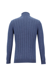 İndigo Melanj Balıkçı Yaka Slim Fit Dar Kesim Desenli Triko Kazak