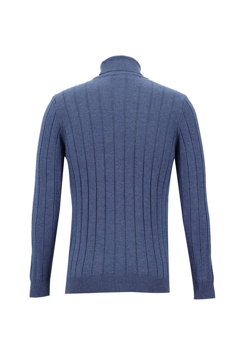 İndigo Melanj Balıkçı Yaka Slim Fit Dar Kesim Desenli Triko Kazak