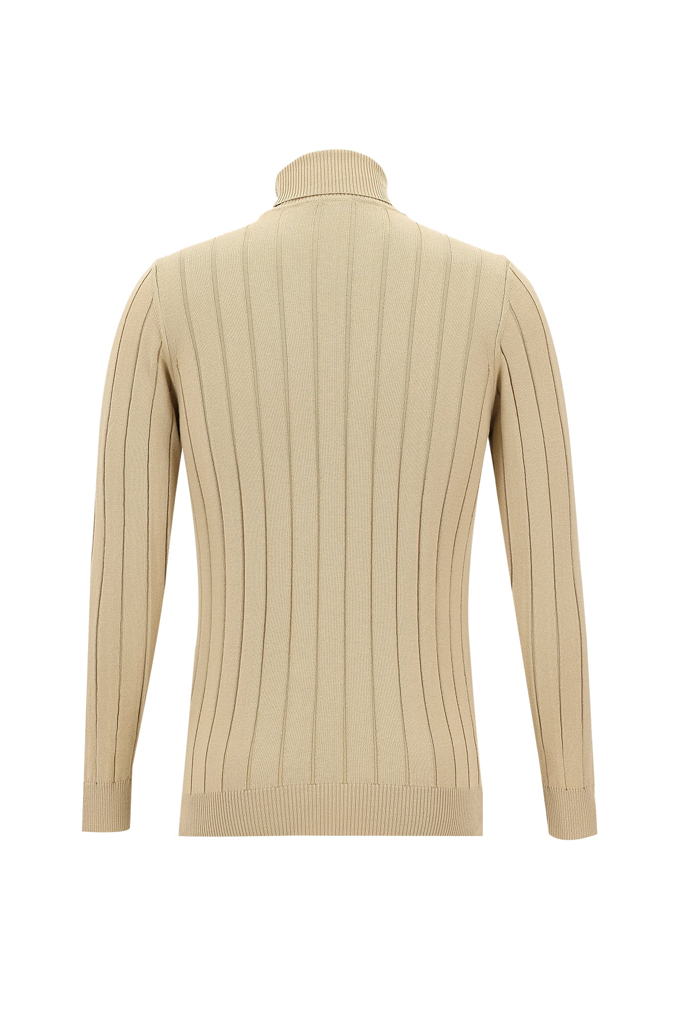 Açık Bej Balıkçı Yaka Slim Fit Dar Kesim Desenli Triko Kazak