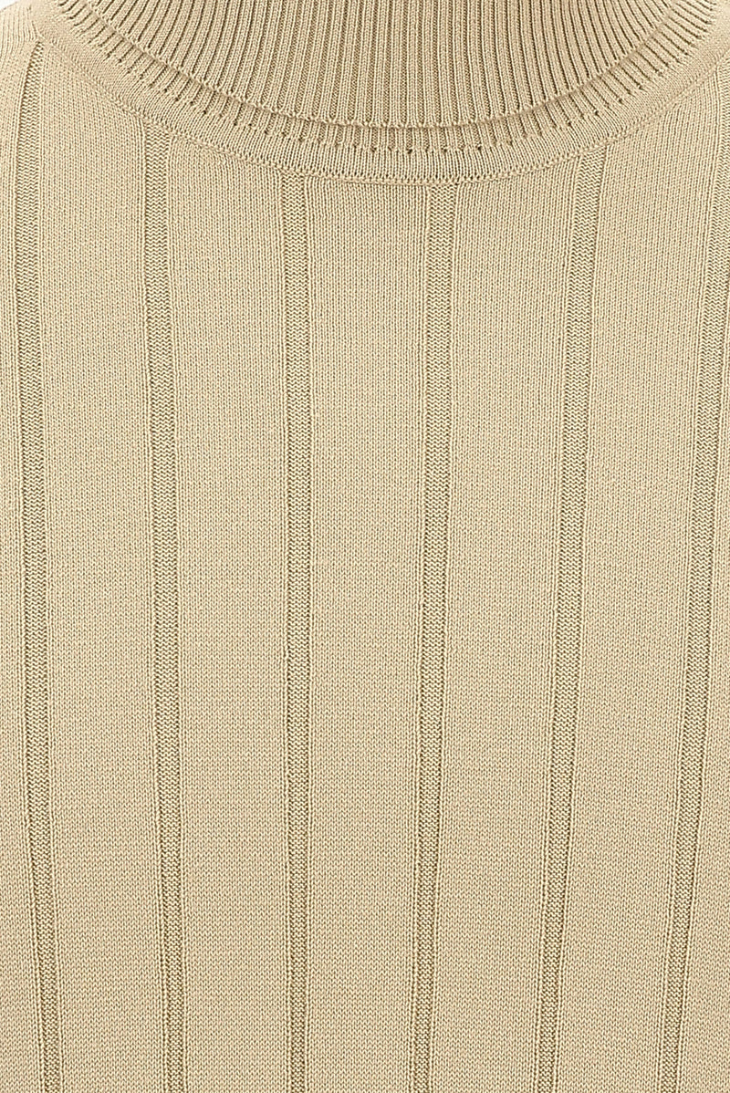 Açık Bej Balıkçı Yaka Slim Fit Dar Kesim Desenli Triko Kazak
