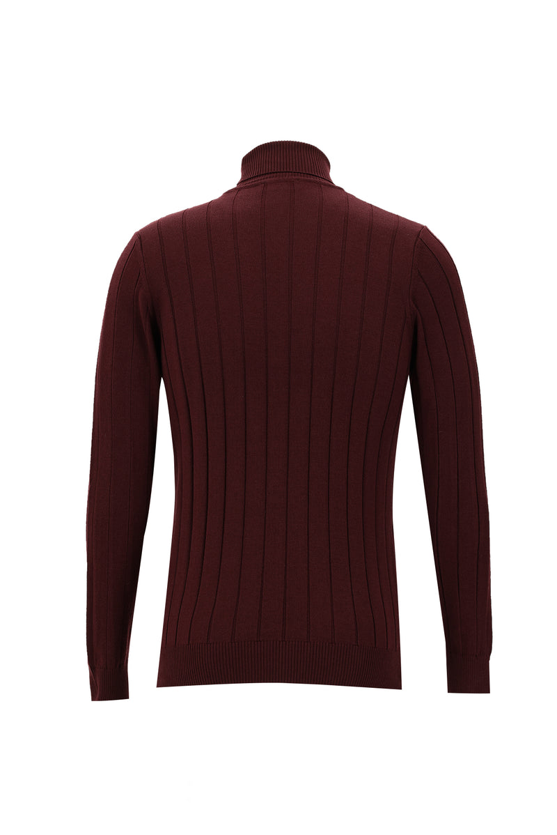 Koyu Bordo Balıkçı Yaka Slim Fit Dar Kesim Desenli Triko Kazak