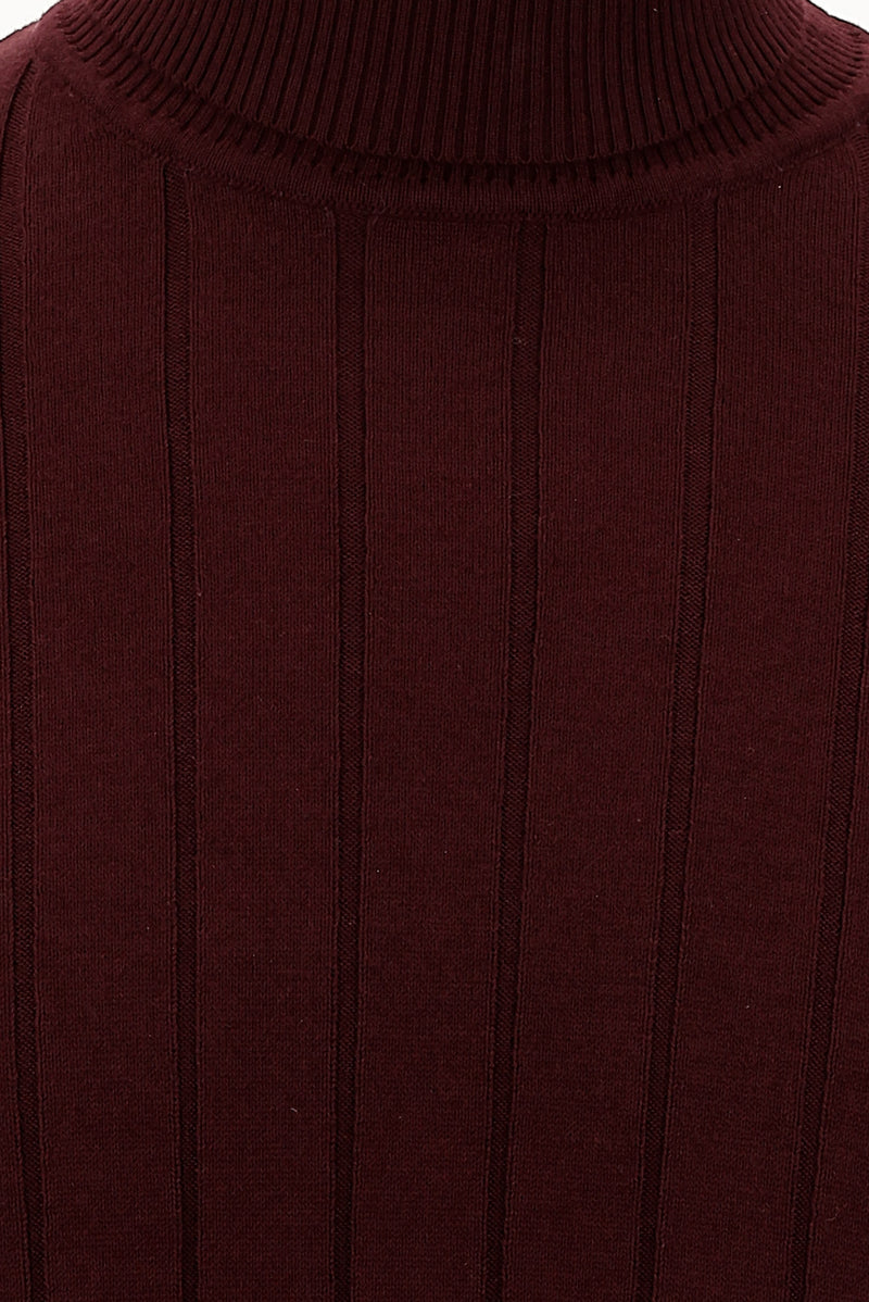 Koyu Bordo Balıkçı Yaka Slim Fit Dar Kesim Desenli Triko Kazak