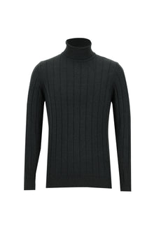 Koyu Antrasit Melanj Balıkçı Yaka Slim Fit Dar Kesim Desenli Triko Kazak