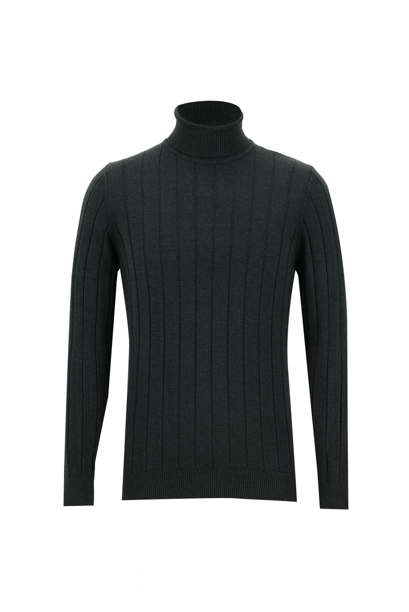 Koyu Antrasit Melanj Balıkçı Yaka Slim Fit Dar Kesim Desenli Triko Kazak