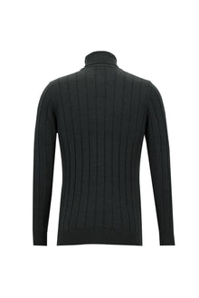 Koyu Antrasit Melanj Balıkçı Yaka Slim Fit Dar Kesim Desenli Triko Kazak
