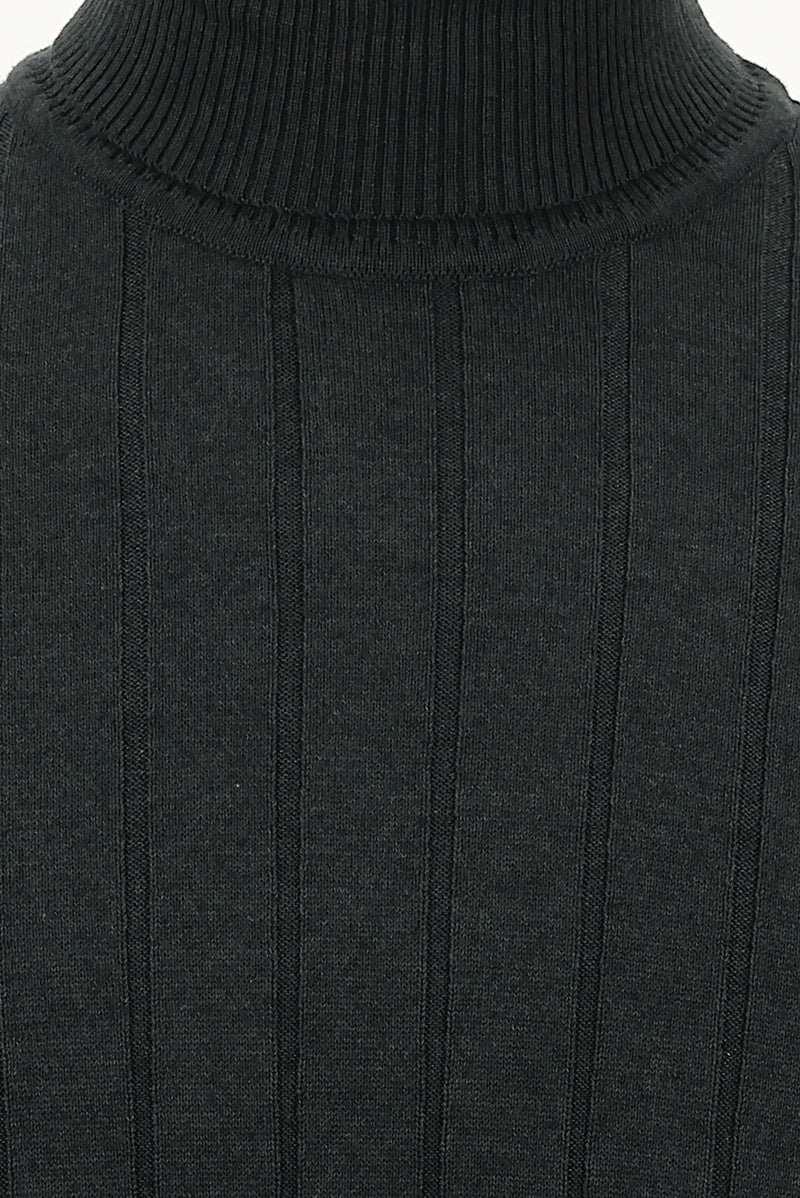 Koyu Antrasit Melanj Balıkçı Yaka Slim Fit Dar Kesim Desenli Triko Kazak